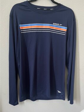 Speedo Navy Swim Top with Blue and Orange Stripes